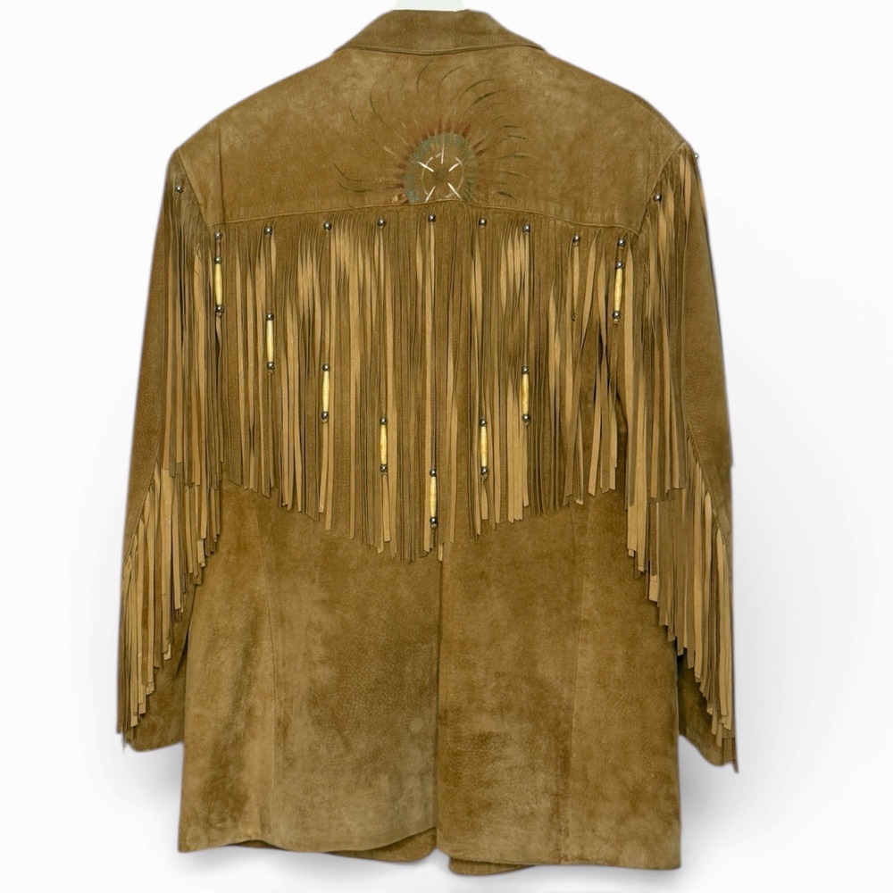 PATRICIA WOLF Suede Fringe Jacket Hand Painted Western Cowgirl Boho Luxe XL - Picture 2 of 14
